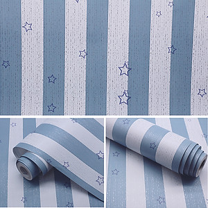 5M Giấy Dán Tường - Decal dán tường Xọc Trắng Xanh Ngôi Sao