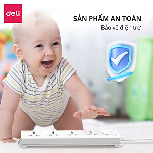 Ổ Cắm Điện Đa Năng 2500W Có Công Tắc Nguồn 3/4/6 Ổ , 3M/5M Dây Chống Giật Chống Cháy Chất Lượng Cao Deli - Phiên Bản Mới Nâng Cấp 2023 - Hàng Chính Hãng - ET401 - 406