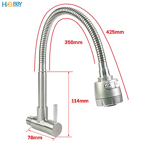 Vòi rửa bát gắn tường inox 304 tăng áp dòng lạnh Hobby Home Decor XGT1
