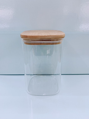 HŨ THỦY TINH DÁNG VUÔNG NẮP GỖ ĐỰNG THỰC PHẨM HẠT KHÔ - VD62