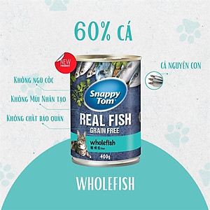 COMBO 5 Lon Pate Siêu Cá Cho Mèo Trưởng Thành Snappy Tom Real Fish Grain Free 400g - YonaPetshop