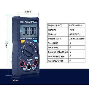 Đồng Hồ Đo Điện Vạn Năng Zoyi ZT-C4 - Điện Áp AC DC, Kiểm Tra Tụ, Dò NVC, Đo Điên Dung, Nhiệt Độ, Cảnh Báo Pin Thấp - Hàng Chính Hãng