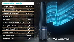 Quạt Không Cánh Kiêm Lọc Không Khí Rowenta Eclipse QU5030F0 Lọc Sạch 99,95% Bụi Mịn Cảm Biến Nhiệt Độ Auto Ồn Cực Thấp Công Suất 33 W - Hàng Nhập Đức