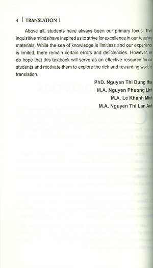 Translation 1 - Trường Đại học Ngoại Thương ; TS. Nguyễn Thị Dung Huệ chủ biên, ThS. Nguyễn Phương Linh, ThS. Lê Khánh Minh, ThS. Nguyễn Thị Lan Anh
