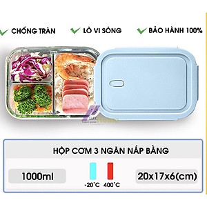 Hộp Cơm Thủy Tinh Cao Cấp 3 Ngăn Chịu Nhiệt Có Nắp Dung Tích 1000ml