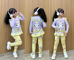 Đồ bộ ngủ dài tay cho bé gái kuromi hello kitty từ 12-40kg chất thun lạnh mềm mịn mát