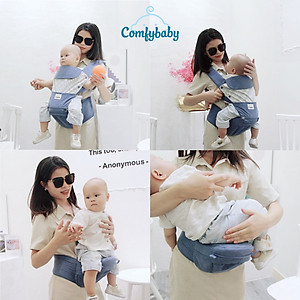 Địu ngồi trẻ em cao cấp siêu mềm - siêu thoáng 4 tư thế Comfybaby CF119HC003 cho bé từ sơ sinh tới 36 tháng có mũ đỡ đầu