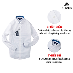Áo sơ mi nam dài tay ALIGRO chất liệu cotton cổ bẻ dáng ôm body trắng phối cổ ALGS191