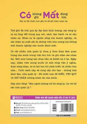 Sách Bizbooks - Có không giữ, mất đừng tìm: Bật mí 26 chiến lược gắn bó để giữ chân nhân tài