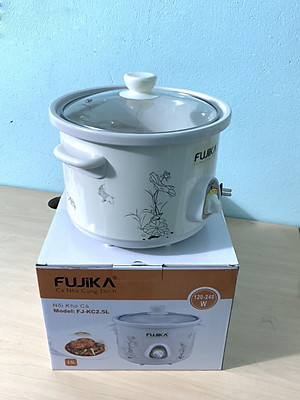 Nồi Kho Cá Thịt 2.5L,Nồi Nấu Chậm,Nồi Nấu Cháo Cho Bé ,Nồi Chưng Yến,Nồi Tiềm Dung Tích 2.5L Năp Kính Fujika KC25 Màu Trắng Họa Tiết-Hàng chính hãng