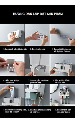 Giá Treo Bàn Chải Đánh Răng, Lấy Kem Đánh Răng Tự Động, Lưu Trữ Vật Dụng Ngăn Nắp - Tặng Kèm 4 Cốc Và Miếng Dán Tường - Chính Hãng