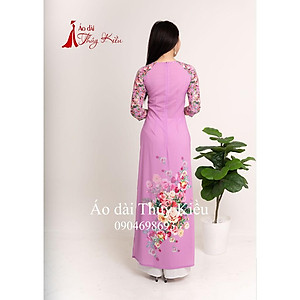Áo dài Thúy Kiều in 3D lụa Nhật màu tím nhạt hoa hồng K14