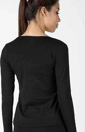 Áo giữ nhiệt nữ dài tay cổ tròn Vicci vải  cotton co giãn, mềm mịn ôm dáng màu ĐEN