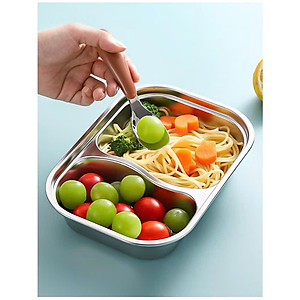 Khay Ăn Dặm 2 Ngăn Kèm Thìa , Chất Liệu Inox 316 Cao Cấp An Toàn Cho Bé - HÀNG CHÍNH HÃNG MINIIN
