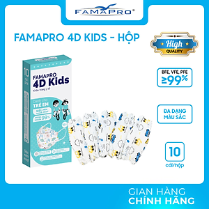 [HỘP - FAMAPRO 4D KIDS] - Khẩu trang trẻ em kháng khuẩn cao cấp Famapro 4D KIDS tiêu chuẩn KF94 (10 cái/ hộp)