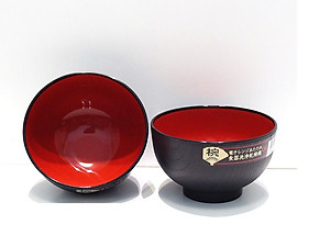 Bát nhựa ăn cơm Nakaya 420ml - Màu đen lòng đỏ - Made in Japan