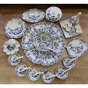 Combo bộ bát đĩa hoa mặt trời 28-29 món. Gốm sứ Bát Tràng cao cấp.