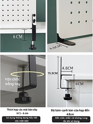 Bảng lỗ Pegboard Dola Home cao cấp kẹp bàn tiết kiệm diện tích không khoan tường để bàn phím, tai nghe, đồ dùng làm việc
