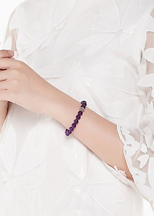 Vòng Đá Thạch Anh Tím Phối Charm Xi Vàng Đính Đá Ngọc Quý Gemstones VT55