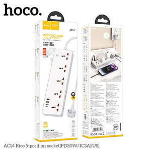 Ổ cắm điện cao cấp đa năng công suất cao 2500W, với 3 cổng USB và 1 cổng Type-c, 5 ổ cắm tiện lợi hỗ trợ sạc nhanh chống cháy, nổ AC14 - Hàng nhập khẩu (màu ngẫu nhiên)