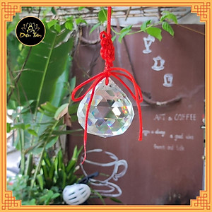 Quả cầu treo pha lê phong thuỷ đa giác nhiều màu có dây treo tâm kết