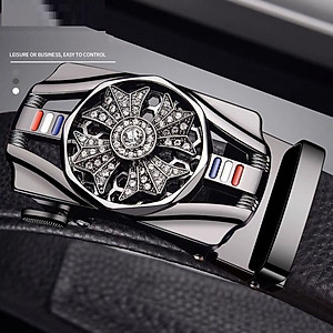 Thắt lưng nam, dây nịt nam khóa tự động dây da cao cấp bền đẹp - Thiết kế mặt xoay 360 đính đá thời thượng DXX89