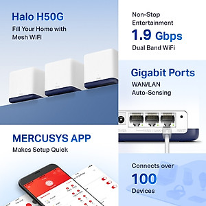 Hệ Thống Wifi Mesh Mercusys Halo H50G Dành Cho Gia Đình Chuẩn AC1900 - Hàng Chính Hãng