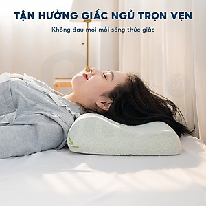 Gối cao su non người lớn EMA kèm vỏ sợi tre kháng khuẩn, thiết kế lượn sóng, chống đau cổ vai gáy