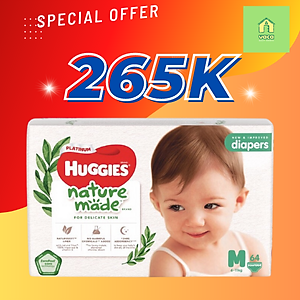 Tã Dán Siêu Cao Cấp Huggies Platinum Naturemade M64 (64 Miếng)