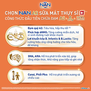 Sữa bột NAN INFINIPRO A2 800g Thụy Sĩ 3 với đạm quý A2 tiêu hóa tốt sau 7 ngày và 6HMO tăng cường đề kháng (2 - 6 tuổi) - Tặng Đồ chơi bắt banh