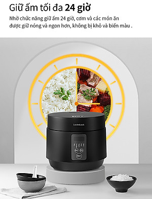 Nồi cơm điện Locknlock EJR346BLK (Giữ ấm 24h - 5 chế độ nấu - lòng nồi chống dính) 1.2 Lít - Black - Hàng chính hãng