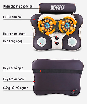 Máy (Gối) Massage Đấm Bóp Cổ Vai Gáy Nikio NK-136AC/DC - Con Lăn 3D Xoa Bóp Chuyên Sâu Kết Hợp Hồng Ngoại Trị Liệu Đau Mỏi Cổ, Hỗ Trợ Mát Xa Lưng