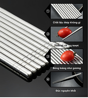 Set 5 Đôi Đũa Inox 304 Cao Cấp Phong Cách Hàn Quốc - Hàng Chính Hãng