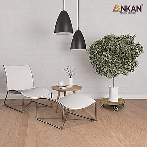 Đế Lót Chậu Cây Có Bánh Xe ANKAN - Hình Tròn D30cm, Gỗ Tràm Bông Cao Cấp, Chịu Tải 120kg (Màu Xám Đen)