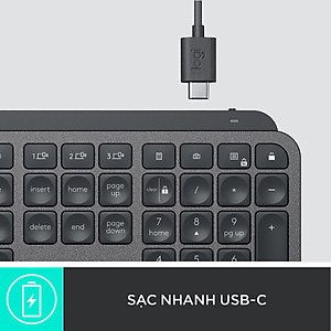 Bàn phím không dây Bluetooth Logitech MX Keys - đa thiết bị, sạc nhanh, Mac/ PC -Hàng chính hãng