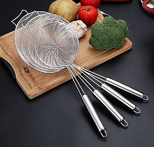 Rây Lọc Thực Phẩm Vợt Lưới Rổ Lọc Thức Ăn Đa Chức Năng chiên xào luộc Cho Nhà Bếp Vá Sạn Vợt INOX SUS304,Kích thước 39 x 13 cm - Thìa muôi vá sạn vợt Inox lọc đồ ăn thực phẩm