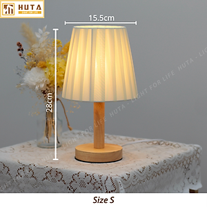 Đèn Ngủ Để Bàn HUTA G4 Gỗ Chao Xếp Ly Vintage Dễ Thương, Decor Trang Trí Phòng Ngủ, Đọc Sách Đầu Giường, Điều Chỉnh Độ sáng, Đèn Vàng Bóng LED Tiết Kiệm Điện