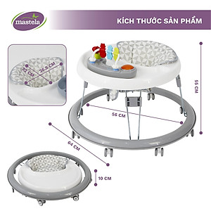 Xe tập đi cho bé có đồ chơi và nhạc Mastela W2002, bánh xe cao su hãm di chuyển theo quán tính siêu nhẹ xoay 360 độ mặt bàn ăn dặm, bánh xe silicon chống ồn - Tiêu chuẩn JIS Nhật Bản