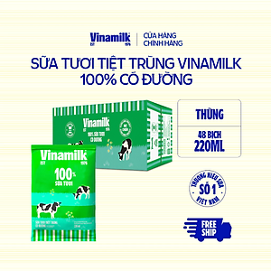 Thùng 48 Bịch Sữa Tươi Tiệt Trùng Vinamilk 100% Có Đường (220ml)