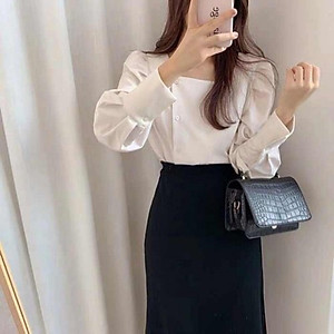 Áo kiểu nữ cổ vuông phối nút mặc đi làm, dự tiệc sang trọng - nhiều size và màu, form dáng đẹp