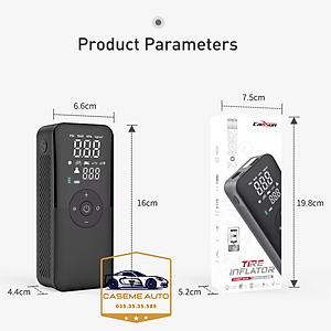 Bơm Lốp Ô Tô - Xe Máy Mini Không Dây CARSUN C3106, Pin Sạc 4000mAh, Áp Suất 150PSI, Có Đèn LED Chiếu Sáng, Đèn Cảnh Báo, Kiêm Sạc Dự Phòng Cao Cấp