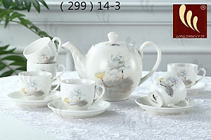 BỘ ẤM CHÉN  PHA TRÀ GỒM 6 CỐC VÀ 7 ĐĨA SỨ TRẮNG HOA SEN ( GIAO NGẪU NHIÊN ) - ANTH250