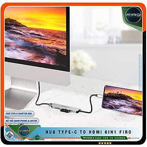 Hub Type-C To HDMI FIRO 6in1 Chuẩn HDTV - Hub Chuyển Đổi Type-C Chia 6 Cổng - 1 Cổng HDMI/HDTV 4K, 2 Cổng USB 3.0, 2 Khe Đọc Thẻ TF Và SD, 1 Cổng Sạc Nhanh Type C PD - Kết Nối Tốc Độ Cao - Dùng Cho Smartphone/Laptop/PC/Tivi/Playstation – Hàng Chính Hãng