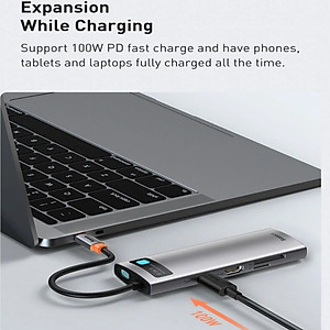 Hub chuyển đổi đa năng 8 trong 1 Baseus CAHUB-CV0G ( Type-C to HDMI/ USB3.0/ LAN / SD Card Reader/ Type C PD 100W, Multifunctional HUB) - HÀNG CHÍNH HÃNG