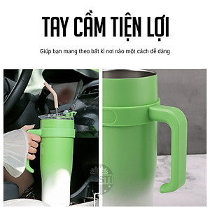 Ly Giữ Nhiệt Inox 304 Cao Cấp Besti - Tặng Kèm Ống Hút Không Gỉ, Ticker 3D, Bình Giữ Nhiệt Có Tay Cầm (1200ml) - Hàng Chính Hãng 