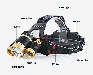 Đèn Pin Đội Đầu 3 Bóng Led T6 2 Pin Sạc 16850 - Hàng Chính Hãng 
