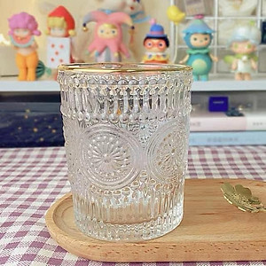 BỘ 6 CỐC THỦY TINH CHỊU NHIỆT CAO CẤP  UỐNG NƯỚC HOA VĂN TRỐNG ĐỒNG DẬP NỔI - ANTH674