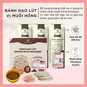 Bánh gạo lứt GUfoods vị Muối hồng -  Không chiên dầu, Không đường, Lành mạnh, Phù hợp Eat clean, Ăn vặt healthy, Thực dưỡng, Tập gym, Thuần chay