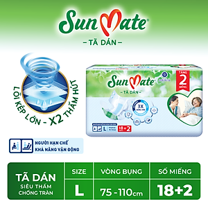 [Mẫu mới] Combo 2 Tã dán người lớn SunMate XA2 mới size L-18+2 miếng