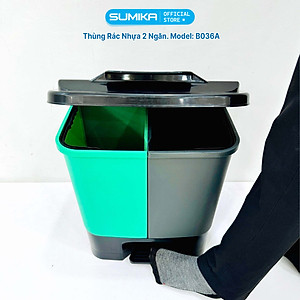 Thùng rác phân loại 2 ngăn SUMIKA B036A, dung tích 40L, nhựa nguyên sinh bền bỉ